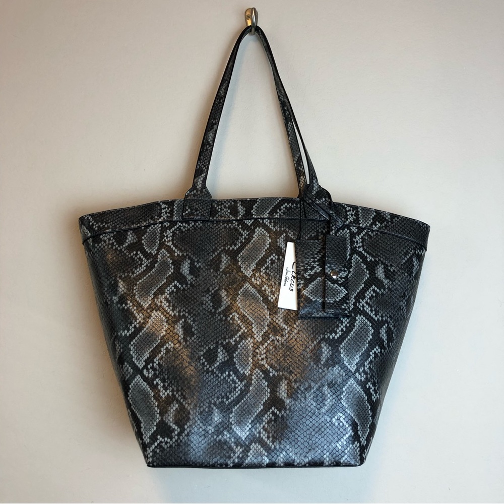 NWT Sam Edelman Circus NY Dark Gray Snake Malibu Snakeskin - Large Tote  Handbag